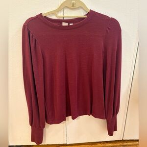 Gap Factory Soft Slub Puff Sleeve Long Sleeve Top in Burgundy